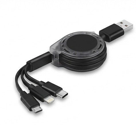 Universal 3-in-1 Retractable Fast Charging Data Cable (Micro USB, Type-C, Lightning) β Tangle-Free & Portable (Black) - Image 2