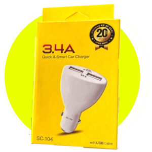 Fast Car Charger 3.4A – Strong Output Mobile Adapter (White)