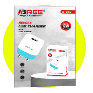 17W Single USB Fast Charger with Micro USB Cable – Strong Output Mobile Adapter (White & Blue)